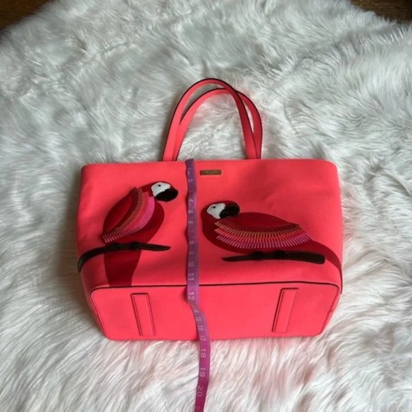 Kate Spade Talk The Talk leather parrot pink black red tote bag tropical tote - Picture 7 of 11